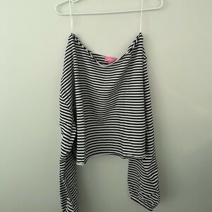 Edikted Black and White Striped Oversized Off - The - Shoulder Top